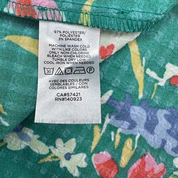 LOFT Top Green Floral Ruffle Bouquet Tie Neck Blouse Gingham‎ size XXLP Petite - Picture 4 of 8